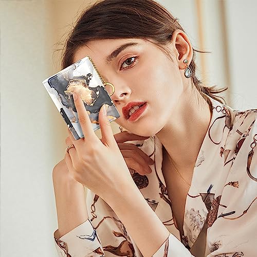 Image of Rouidr Womens Wallet, Small Slim RFID Card Wallets for Women, Cute Front Pocket Trifold Leather Card Organizer with 7 Slots & ID Window, Black Gray Gold Marble