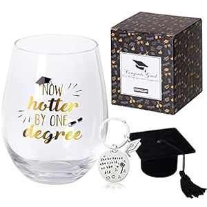 CORCUP 2022 Graduation Wine Glass Gift with Keychain- Now Hotter by One Degree – 15oz Stemless Wine Glass Great Gift for…