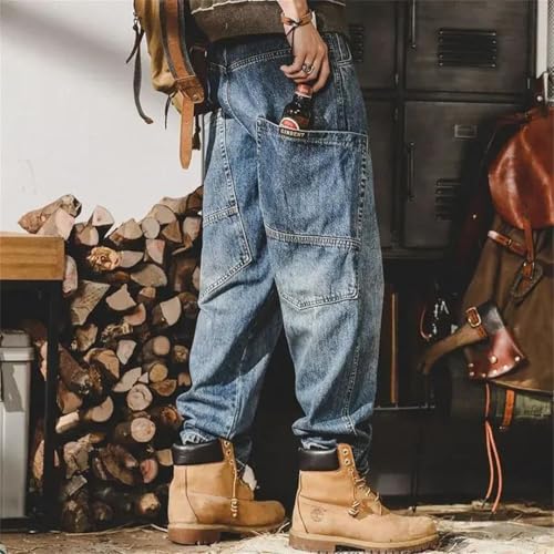 Men's Trousers Cargo with Pockets Cowboy Pants Soft Plus Size Denim Washed Jeans2