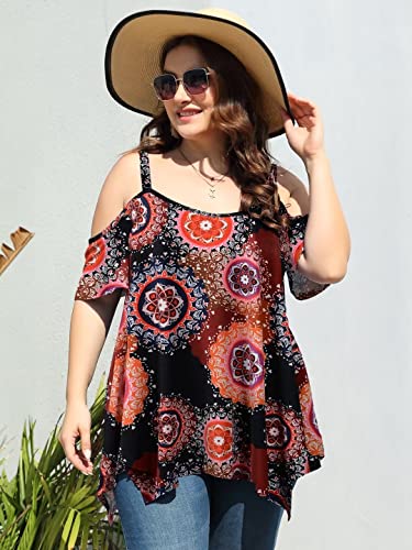 Image of LARACE Cold Shoulder Tops for Womens Summer Clothes Spaghetti Strape Tunic Oversized Shirts Asymmetrical Plus Size Blouse