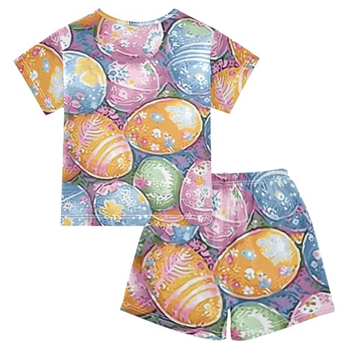 Summer Pajama Set Pastel Easter Eggs Pattern, Short Sleeve Sleepwear Nightwear2