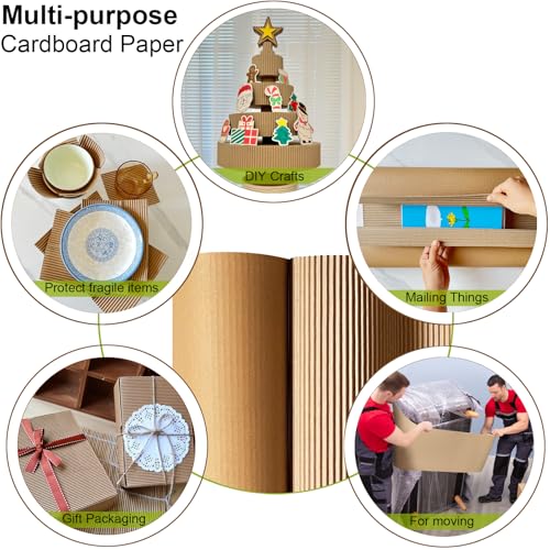 Image of SYOGUA Corrugated Cardboard Roll, 17 x 197 Inches Thicker Wider Corrugated Paper, Single Face Large Cardboard Sheets Thick Cardboard Roll for Crafts, Shipping, Mailing, Gift Packaging