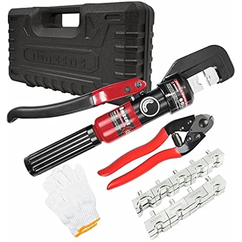 AMZCNC Hydraulic Hand Crimper Tool for Stainless Steel Cable Railing Fittings for 1/16" 1/8" 3/16" Cable –8 Ton Wire Swaging Tool and 5/32" Stainless Steel Cable Cutter,1/8” Wire Rope Crimping Tool Cover