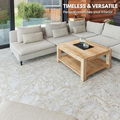 Vinyl Floor Tiles Self Adhesive - 40 Pack / 40sqf (3.72 sqm) Vinyl Flooring Peel And Stick Floor Tile - 12x12 inch (30.5x30.5cm) - For Kitchen, Living Room and Bathroom - Beige Marble Flow