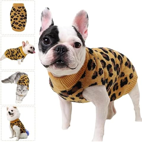 Hund Pullover für Katzen Klein Hunde Pullis Sweater Chihuahua Kleidung Bulldogge Hundepullover Keleine Mittel Grosse Katze Welpen Hundepulli Leopard Gelb S Cover