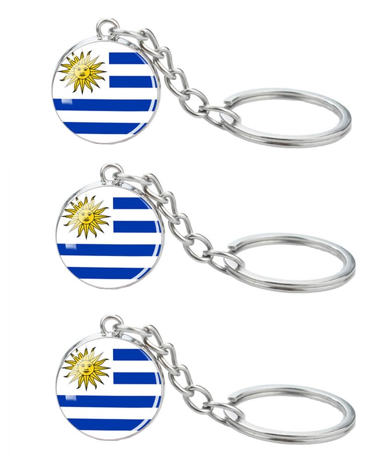 LLBFHH Lot de 3 porte-clés drapeau de l'Amérique du Sud, porte-clés cool pour clés de voiture, porte-clés et porte-clés en acier inoxydable, Uruguay, 0.1