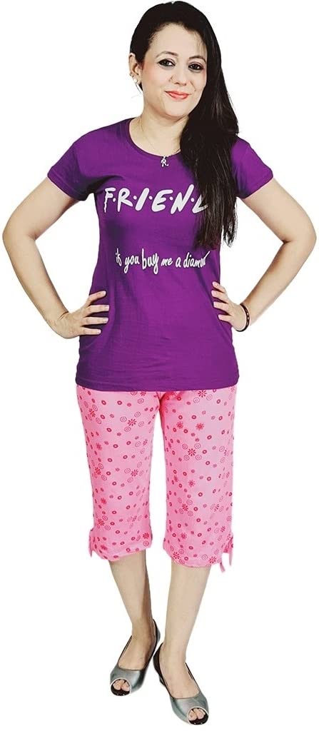 mukhaksh (Pack of 1 Set = 1 Top + 1 Capri Women Ladies Girls Printed Roatary Night Suit Top + Capri 3/4, Print May Varyvery Comfortale-picture-20
