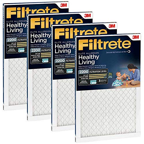 3M MPR 2200 4-Pack Air Filtrete Filter Reduces Airborne Dust, Allergens, Bacteria & Viruses. Healthy & Elite Allergen Reduction HVAC Filter, Delivers Cleaner Air Throughout Homes (14' x 25' x 1')