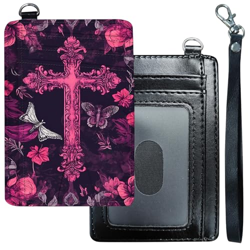 DHYYDSQZ Slim Minimalist Wallet for Men Women Small Credit Card Holder Wallet Front Pocket RFID Blocking Wallets Travel Card Case with ID Window Card Organizer & Wristlet,God Jesus Christian Cross