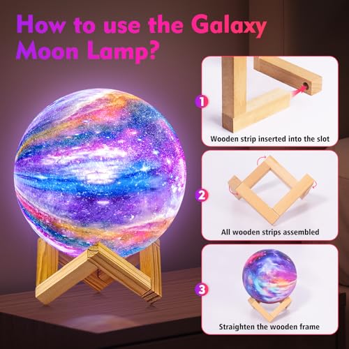 Moon Lamp, Kids Night Light Galaxy Lamp - 16 Colors Moon Light with Wood Stand Remote & Touch Control USB Rechargeable Gift for Girls&Boys Lover Birthday - 4.8 inch