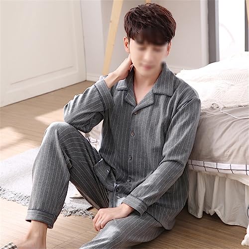 Men's Pyjamas Spring and Autumn Cotton Long Sleeve Loungewear Lapel Cotton Suit2