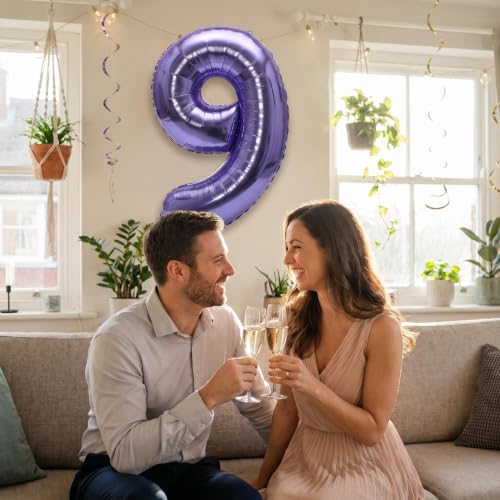 Image of YPSelected 32 Inch Large Foil Helium Number Balloon Birthday Wedding Party 0-9 (Purple, 9)