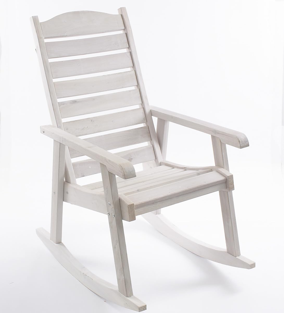 Sedia a Dondolo in legno di abete bianca - Poltrona classica in kit con struttura robusta in legno naturale, relax per interno ed esterno coperto, soggiorno, camera, terrazza o veranda, 58x99x104 cm