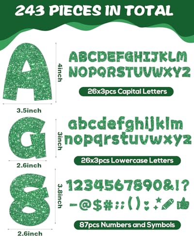 Image of 243 Pcs Glitter Bulletin Board Letters, Numbers and Punctuation 4 Inch