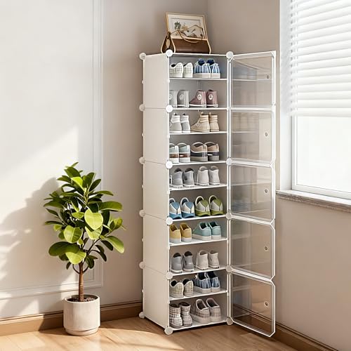 Aissiora 靴棚 収納棚 ラック 組み立て式 整理棚 大容量 衣類収納ボックス フィギュア な ワードローブ 収納便利洋服収納/靴棚 収納家具/おもちゃ棚/衣柜/柜子/棚おしゃれ，防塵 防水 耐荷重 （44*32*30cm 10 ボックス ）（白い箱に透明な扉）