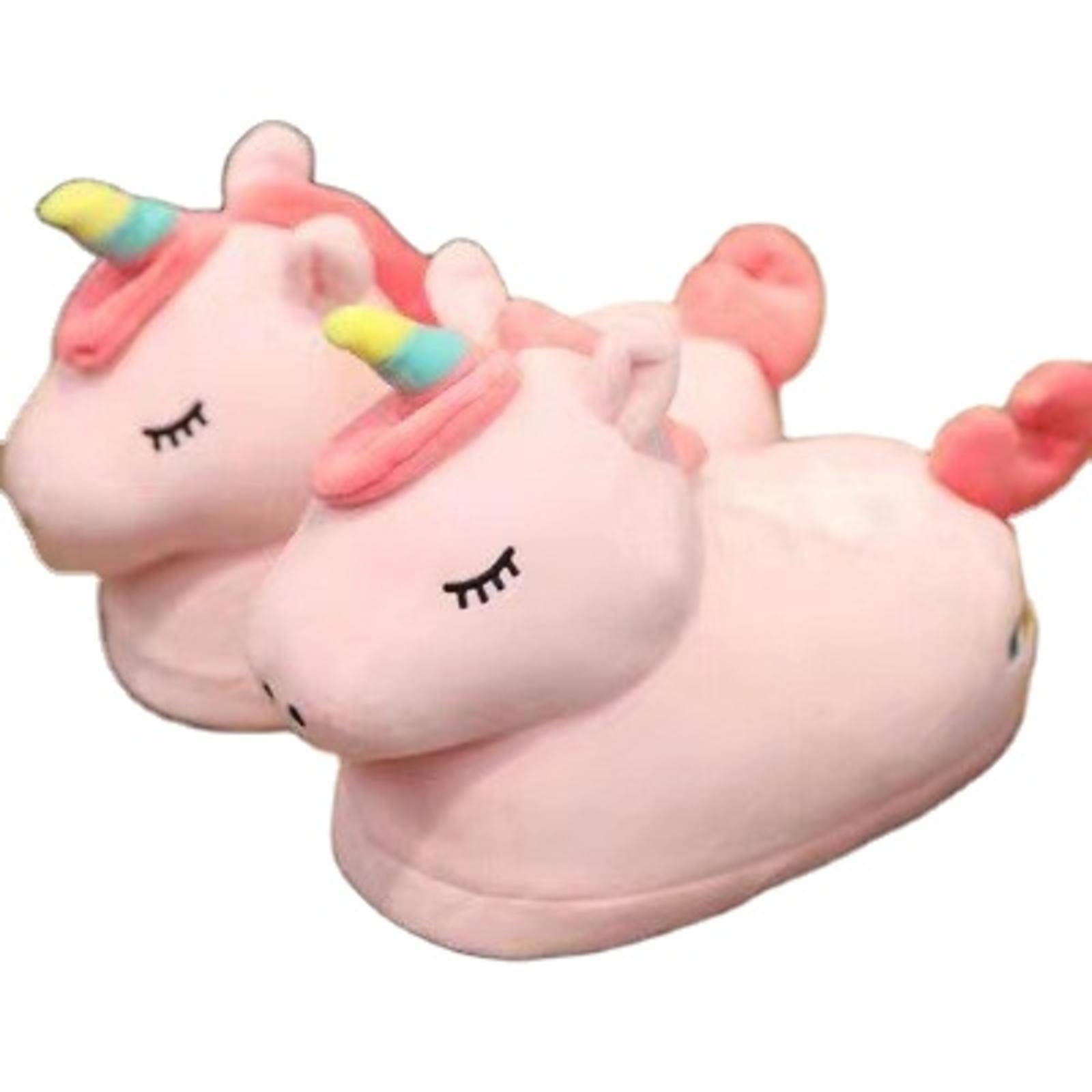 Winter Slippers Cute Pink Unicorn Couple Plush Cotton Slippers Oversized Plush Sewn-In Shoes
