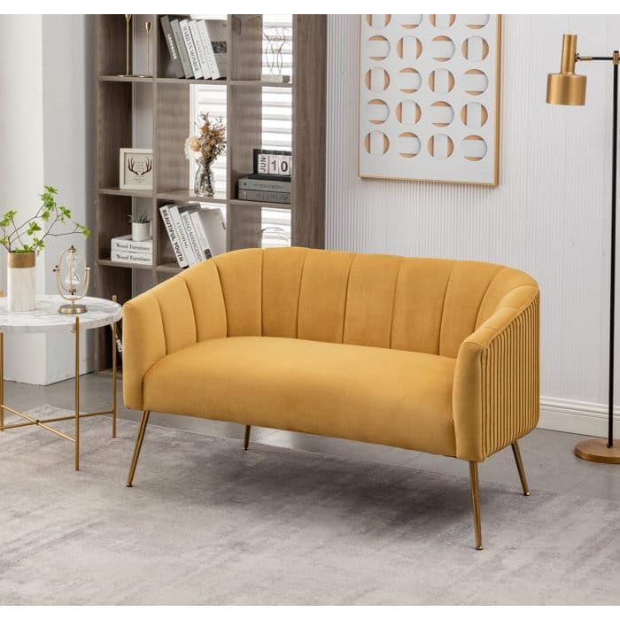 Image of 2-Seater,Loveseat Sofa Couch for Home and Living Room Bedroom & Office and Hallway Sofa (Yellow)