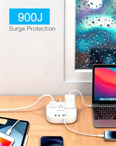 Image of Extension Cord 10 Ft, 22.5W /4.5A Surge Protector Power Strip 10Ft Cord, 3 Outlets & 4 USB Ports (2 USBC), Desktop Charging Station Travel Power Strip Long Cord for Home Office College Dorm Essentials