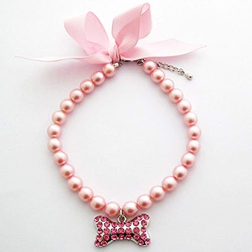 Miniatura 1 de PETFAVORITES Collar de perlas de lujo de diseñador para mascotas collar de perro con diamantes de imitación brillantes dije de hueso grande para