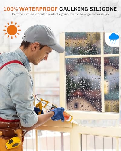 Image of WELLUCK Almond Silicone Caulk, 100% Waterproof Silicone Sealant Adhesive Caulking,for RV, Kitchen,Bathroom, Window, Door, Glass,10.2FL.OZ /300ML,Almond /Cream (1Pack)