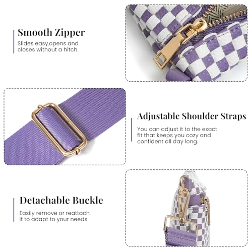 Image of Woven Crossbody Bags For Women, Checkered PU Waist Pack Travel Sling Bag
