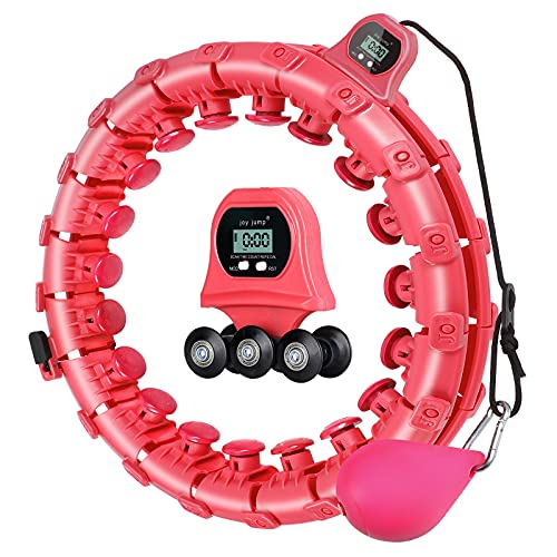 YOMIKI Smart Weighted Hoola Hoop for Adults Weight Loss, 2 in 1 Fitness Massage Non-Fall Exercise Hula Hoops with 24 Detachable Knots, Intelligent Record Data and Adjustable Auto-Spinning Ball