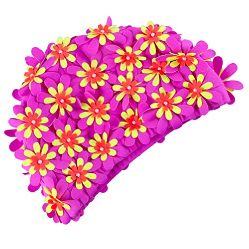 Touca de natação Vosarea – Touca de natação feminina adulto floral com design de flor em 3D com péro