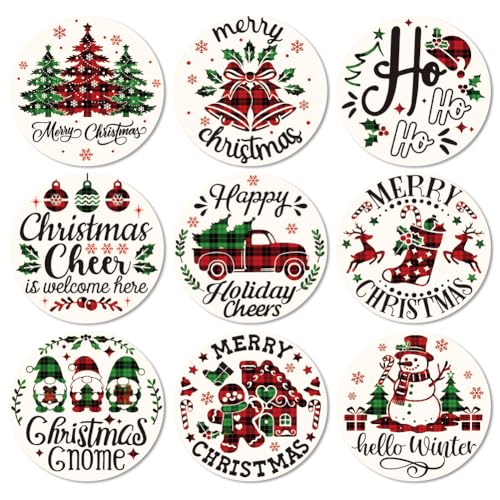 ANATTASOUL Buffalo & Christmas Elements Wooden Coasters Set of 9 Bulk(3.9)