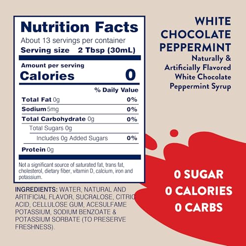 Jordan's Skinny Syrups Sugar Free Holiday Coffee Syrup, White Chocolate Peppermint Flavor Drink Mix, Zero Calorie Flavoring for Chai Latte, Protein Shake, Food & More, Keto Friendly, 25.4 Fl Oz, 1 Pk