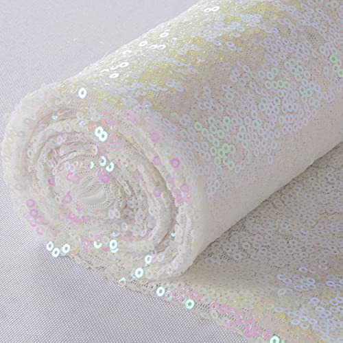ShiDianYi Sequin Mesh Fabric by The Yard - 5 Yards Transparent White -Glitter Sewing Fabric Material for Sparkle Dresses, Costumes, Backdrops - Sequined Material