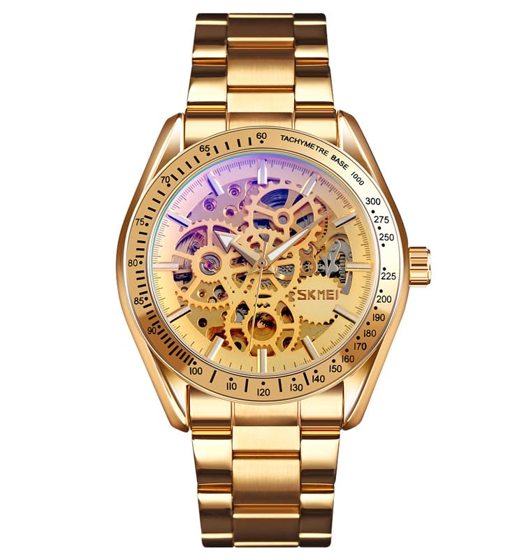 SKMEI Automatic Mechanical Self-Wind Mens Watch 43mm Zinc Alloy Case & Stainless Steel Band 30M Water-Resistant Stylish Gift for Husband, Brother, or Dad- 9194 (9194, Gold Gold) (B0DFM3SFKQ) Amazon Price History, Amazon Price Tracker