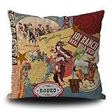 SVITFAMLI Pillow Covers Vintage Western Cowboy Wild Modern West Rodeo Riding Bull Wooden Decorative