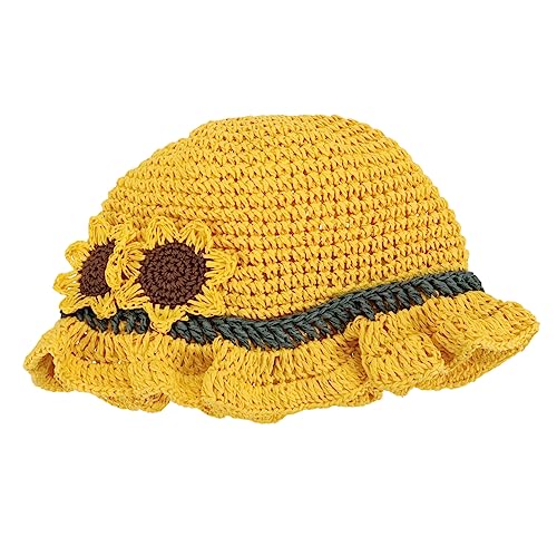 Homoyoyo Straw Woven Sun Hat for Boys and Girls Bucket Hats for Boys Girls Sunflower Decor Yellow