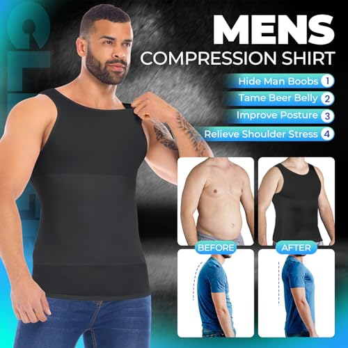 Mens Shapewear Tummy Control Undershirt Tank Top Vest Black Medium3