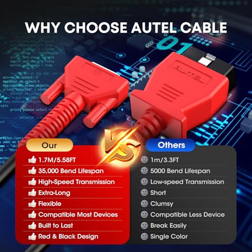 Autel Original OBD2 Main Test Cable, 5.6ft 1.7M, 16 Pin OBDII Diagnostic Test Cable, Work with Scanner MK808 MK808S MK808Z MX808 MX808S MP808 MP808S MP808K DS708 DS808 MS906 MS908, IM508 IM508S - Image 6