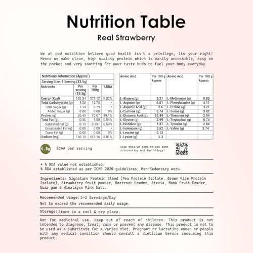 Image of Pea Protein Isolate Powder | Vegan Plant Protein, No Added Sugar, Dairy Free| Clean & Easy to Digest with Essential Amino Acids (1kg Pouch, Real Strawberry)