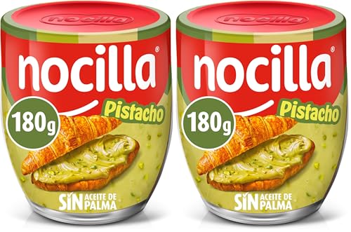 Nocilla Pistacho Crema de Cacao Sin Aceite de Palma, 180g, Sin Gluten (Paquete de 2)