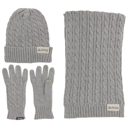 Jeep Women's 3 Piece Cable Knit Scarf, Beanie, and Gloves Set - One Size Fits Most