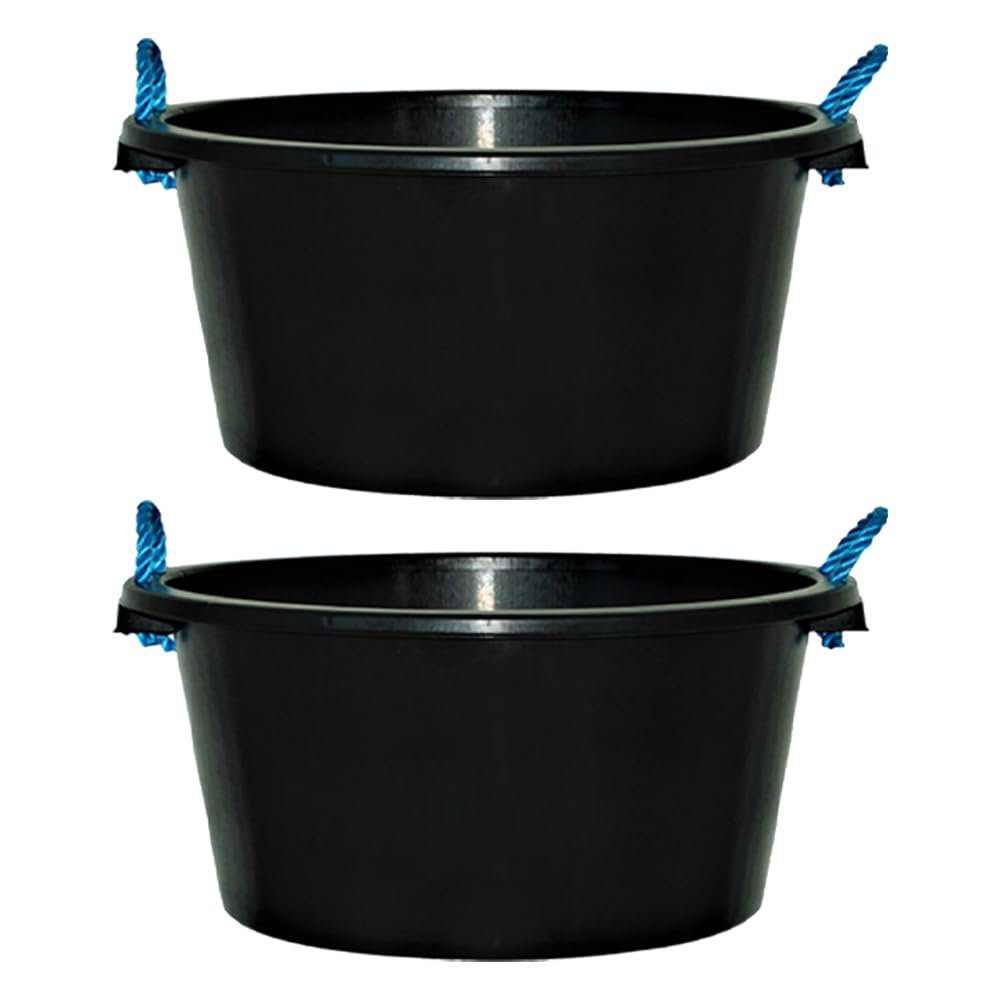 (Set of 2)- 70L Black Heavy Duty Plasterer Mixing Cement Muck Water TUB/Bucket Storage Bucket with Rope Handles