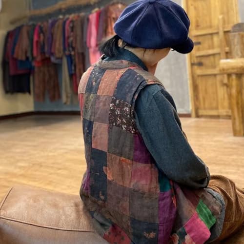 NFYM Women's Coat Many Color Patchwork Vest Open Front Frog Buttons Boho Floral Quilted Gilet Jacket4
