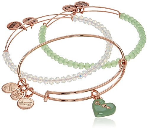 Alex and Ani Sweet Rose Gold and Green Bangle Bracelet