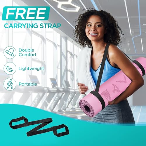 Yoga Mat with Alignment Lines,TPE 6mm Sports Exercise Mat,Non-Slip,for Gymnastics,Pilates,Home, Travel,Gymnastics Mat with Storage Straps,Yoga Mats for Women and Men,183x61x0.6cm - Image 6