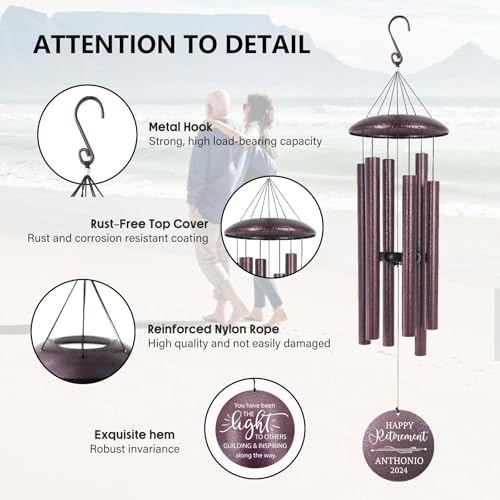 Image of ASTARIN Personalized Retirement Wind Chimes, 30 inch Wind Chimes Retirement Gifts for Men, Retirement Gift of 2025, Retirement Wind Chime for Women, Friends, Boss
