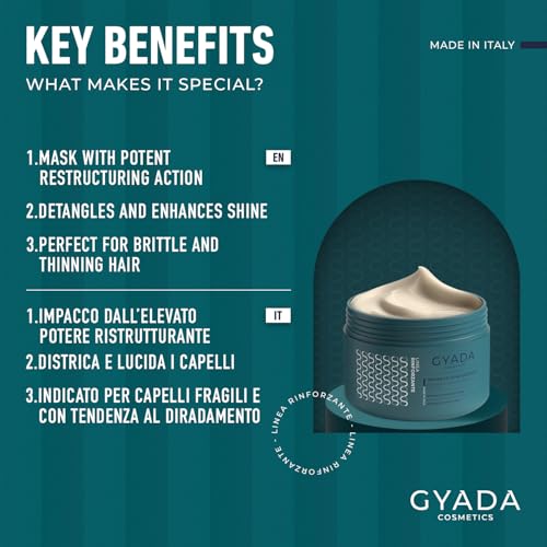 GYADA COSMETICS, Stärkende Haarpackung mit Spirulina, pflegend, Anti-Haarausfall, wirkt Spliss entgegen, geeignet für brüchiges Haar, mit Hafer und Ginseng, 250 ml