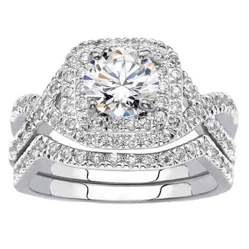 Women's 925 Sterling Silver Plated Cubic Zirconia CZ Infinity Stackable Wedding Band Bridal Ring Sets for Wedding Engagement Promise