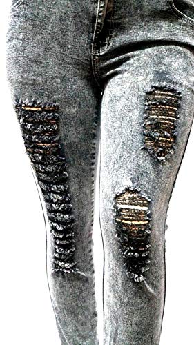 Jack David Womens Plus Size Distressed Ripped Blue/Black Skinny Denim Jeans Pants3