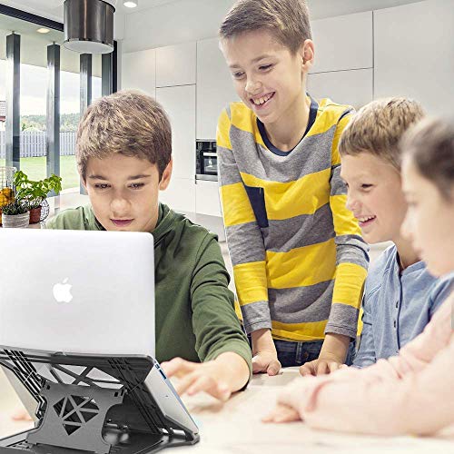 Image of RADHE MART Adjustable Laptop Stand with Phone Holder, Multi-Angle, Black, for MacBook and Smartphones