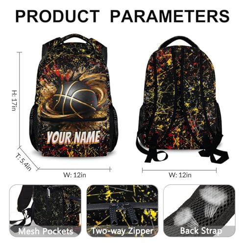 Boys Backpack for School Casual Travel, Personalized Custom Name Basketball Backpacks for Kids Teens Basketball Team - Image 4