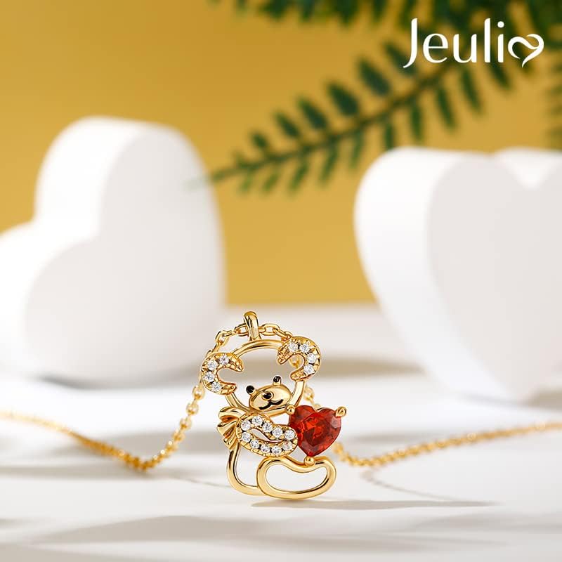 Jeulia Necklace Sterling Silver for Women Teddy Bear Crystal Pendant Heart Diamond Simulated Animal Jewelry Engagement Wedding Anniversary or Birthday Valentine with Gift Box - Image 5