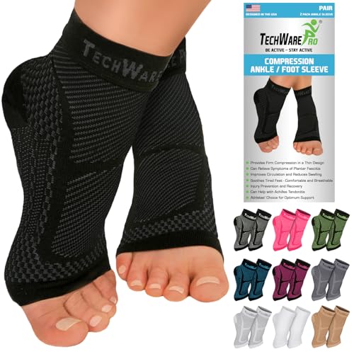 techware pro ankle brace compression sleeve - plantar fasciitis sock relieves achilles tendonitis foot arch support reduces joint pain swelling amp heel spur pain injury recovery braces for sports